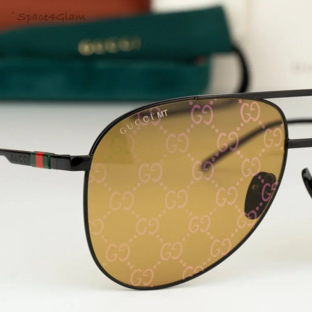 BRAND NEW Gucci GG1677S 005 Black Yellow Mirror Logo Pilot Unisex Sunglasses